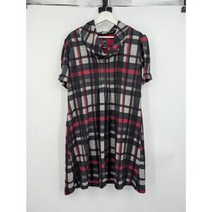 JH Jessica Howard Plaid Cowl Neck Fleece Knit Dress XL Academia Career Office